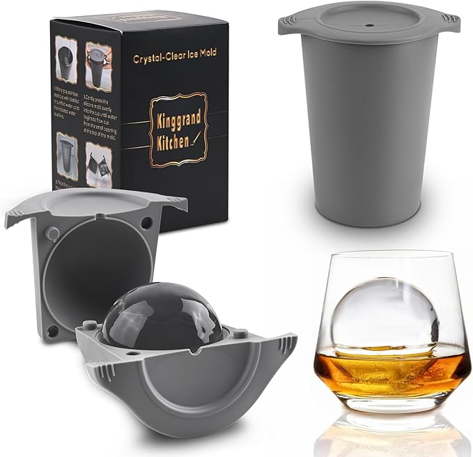 Clear Ice Cube Maker, 2.5" Easy-Release Sphere Ice Maker, Stainless Steel Clear Ice Maker, Non-BPA Premium Silicone Ice Cube Molds for Cocktails, Drinks & Bourbon, Whiskey Gifts for Men - 1 Pack