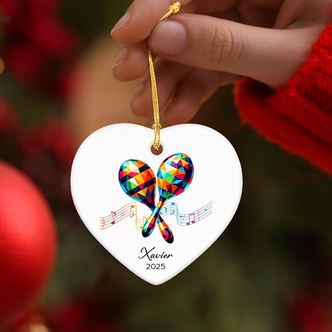 Maracas Ceramic Ornament Gifts, Personalized Maracas Musical Christmas Ornaments Decor with Name & Year, Music Lovers Ornaments 2025, Customized Instrument Player Xmas Ceramic Ornament Tree Hanging