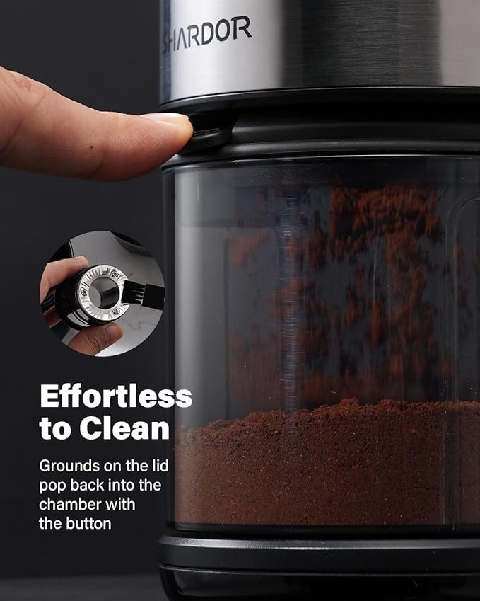 SHARDOR Burr Coffee Grinder 3.0, 32 Grind Settings for Espresso, Pour Over, Drip, and French Press, Adjustable Timer, Easy-Clean Chamber for Home Brewing