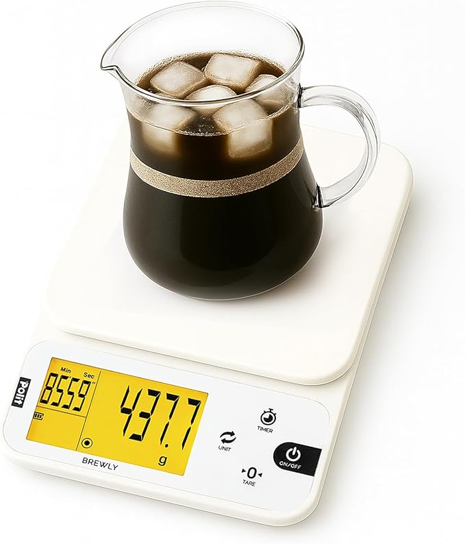 Polit Brewly Digital Coffee Scale with Timer｜6.6lb/3000g Espresso Scale 0.1g/0.005oz Triple-Range Precision｜USB-C or Battery｜Dual Timer Modes｜Small Travel Kitchen Scale for Pour-Over, Brewing & Baking