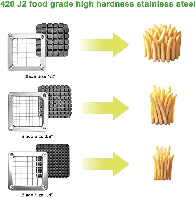 Commercial Vegetable Chopper & French Fry Cutter Stainless Steel,Vegetable Chopper Dicer Stainless Steel,1/4" 3/8" 1/2"Blades Sizes,Heavy Duty Cutter for Potatoes Onion Peppers Mushrooms