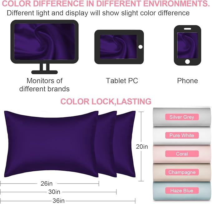 Mulberry Silk Pillow Cases 2 Pack Queen Size 20x30 Inches with Hidden Zipper, Ultra Smooth and Soft Breathable Cooling Silk Satin Pillowcase Set of 2, Better for Hair and Skin, Gifts for Women Men