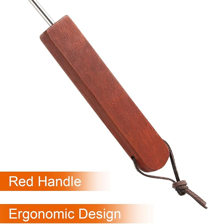 Acrux7 4 Pack Pigtail Meat Flippers 17 Inch Stainless Steel BBQ Meat Hook with Wooden Handle, Steak Flipper Hook, Barbecue Turners Food Flipper Meat Hooks for Grilling, Smoking