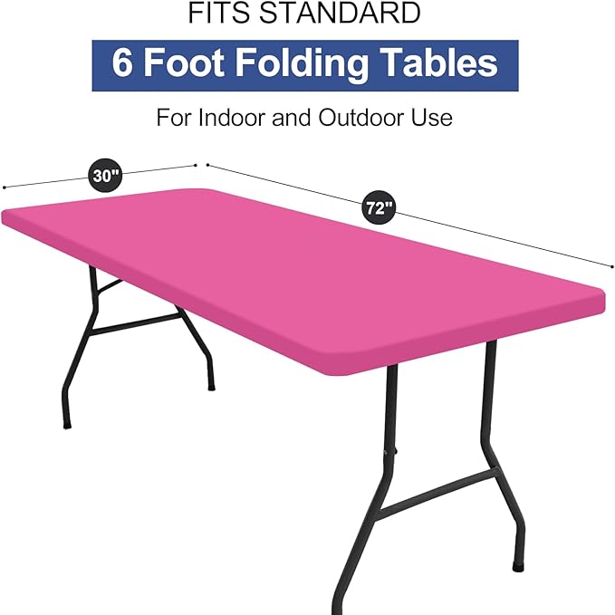 homing Rectangle Table Cloth Cover, Waterproof Polyester Elastic Fitted Tablecloth, Fits for 6 Foot Folding Tables, Washable Table Protector for Picnic, Camping, Outdoor (Rose Pink, 30" x 72")