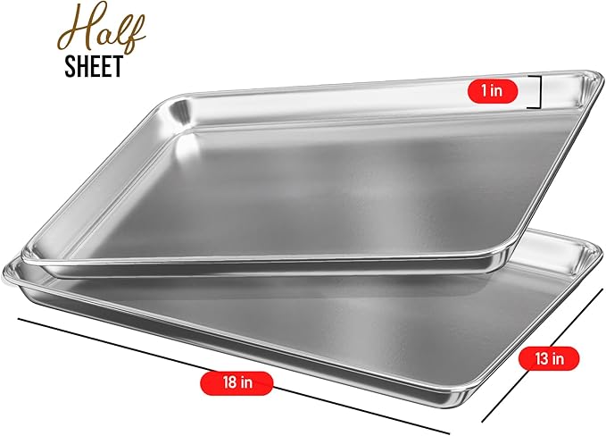 JoyTable Aluminum Baking Sheet Set, 2 Pack Half Sheet Pan, Commercial Quality Cookie Sheets for Baking or Roasting Non-Stick, 18 x 13 Inch Warp Resistant Aluminum Baking Pan