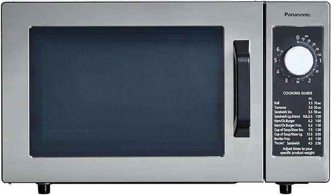 Panasonic NE-1025F Compact Light-Duty Countertop Commercial Microwave Oven with 6-Minute Electronic Dial Control Timer, Bottom Energy Feed, 1000W, 0.8 Cu. Ft. Capacity Silver