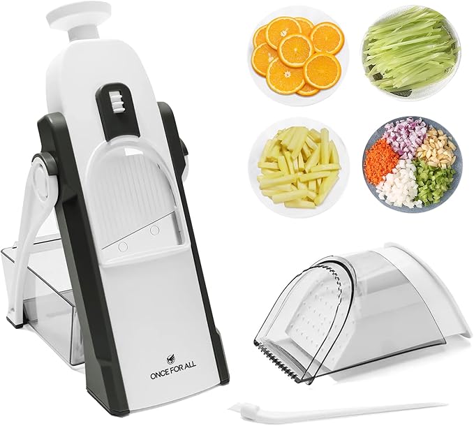 ONCE FOR ALL Upgrade Safe Mandoline Slicer Plus, Adjustable Vegetable Food Chopper Potato Fries French Fry Cutter, Detachable Blade, Kitchen Chopping Artifact, New Kitchen Gift (DarkGray)