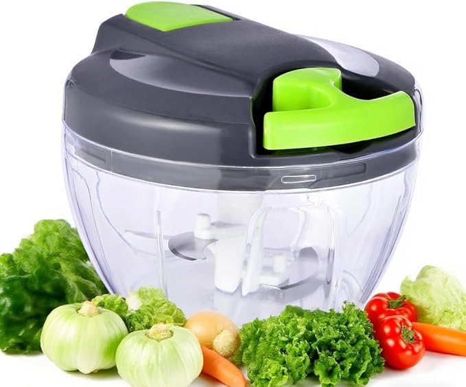 Manual Food Processor Vegetable Chopper, Compact Hand Pull Cord Garlic Crusher Onion Dicer for Herbs, Carrots, Pears 500ml£¨green£©