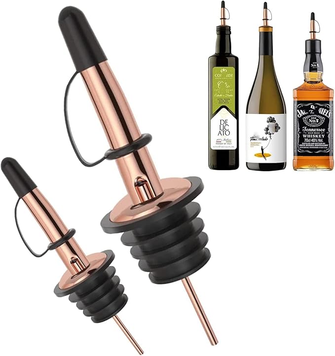 Pafusen 6 Pack Liquor Bottle Pourers, Liquor Pour Spout for Liquor Bottles, Stainless Steel Olive oil Dispenser Spout, Alcohol Pourer Dust Caps Covers Fixed, Rose Gold