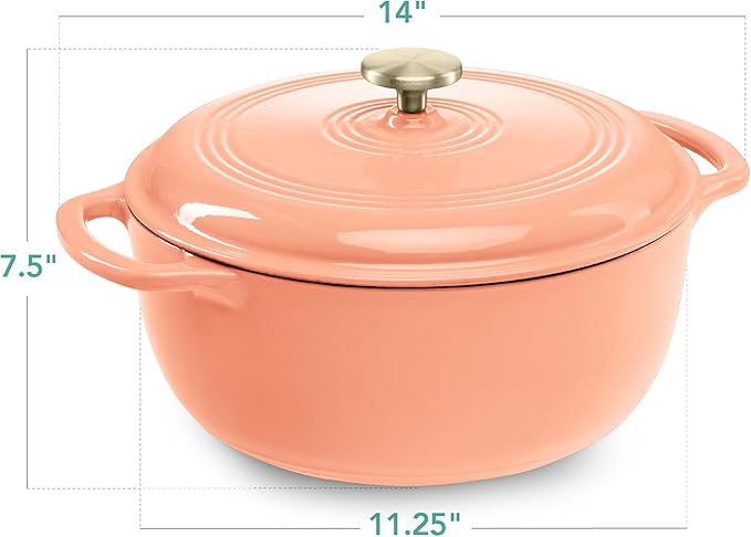 Best Choice Products 6 Quart Enamel Cast-Iron Round Dutch Oven, Family Style Heavy-Duty Pre-Seasoned Cookware for Home, Kitchen, Dining Room, Oven Safe w/Lid, Dual Handles - Peach Sorbet