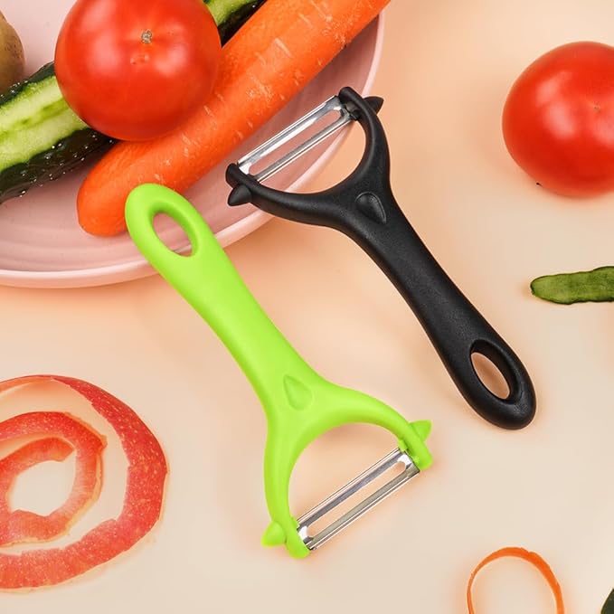 AUAUY 2-Piece Y-Shaped Swivel Vegetable Peeler, Non-Slip Ergonomic Handle, Stainless Steel Blade, Veggie Peeler for Kitchen (Black+Green)