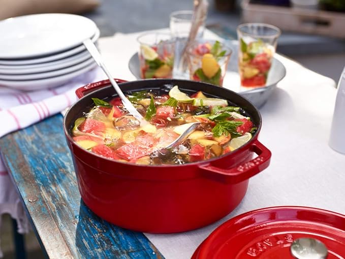 STAUB Cast Iron Dutch Oven 5.5-qt Round Cocotte, Made in France, Serves 5-6, Cherry