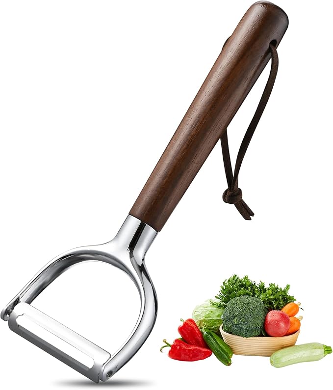 Ugotit Vegetable Peeler Stainless Steel Steel with Wood Handle, Premium Potato Veggie Fruit Peelers for Kitchen, Apple Carrot Cucumber Peeler, Ultra Sharp Rotary Blade