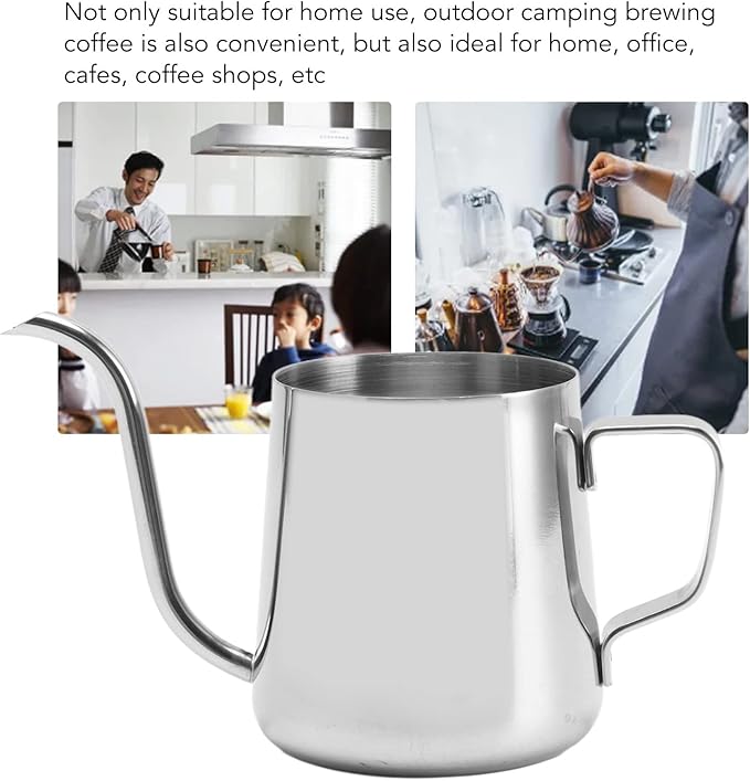 Pour Over Coffee Kettle, Stainless Steel Gooseneck Spout Pour Over Coffee Kettle Long Narrow Drip Spout Coffee Tea Pots for Pour Over Coffee, Home Brewing, Camping (8.5oz, Silver)