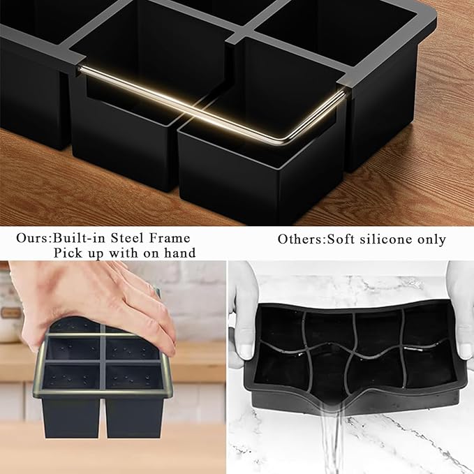2 Pack Large Ice Cube Trays for Whiskey, Big Silicone Ice Cube Trays 2 inch Square Cubes, Huge Square Ice Cube Maker, Silicone Molds for Whiskey, Bourbon, and Cocktails, BPA-Free & Dishwasher