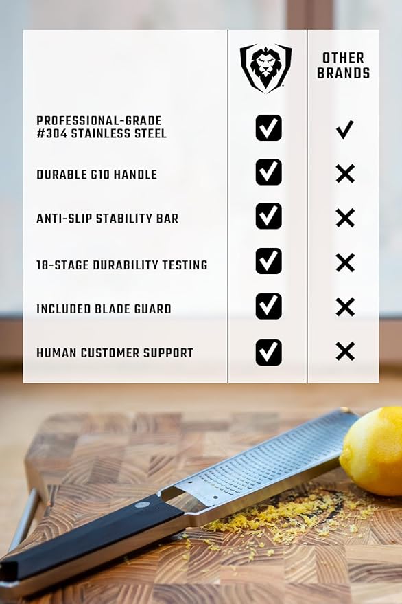 Dalstrong Professional Narrow Grater - Zester - #304 Stainless Steel Blade - G10 Handle Kitchen Shredder - w/Blade Cover - Citrus, Hard Spices, Chocolate, Garlic, Ginger - NSF Certified