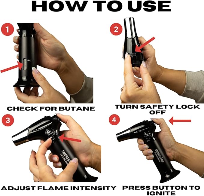 Blow Butane Cooking Torch, Lighter with Safety Lock and Adjustable Flame for BBQ, Baking, Brulee, DIY, Creme and Deserts | Viewing window for accurate fuel filling | Butane Gas not included