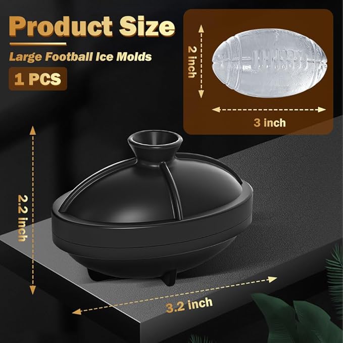 Silicone Football Ice Cube Mold 2.2 Inch Large Silicone Fun Shapes Novelty Football Gifts Craft Round Sphere Ice Ball Molds for Cocktails, Bourbon, Brandy, Whiskey Gifts for Men Women (1, Football)