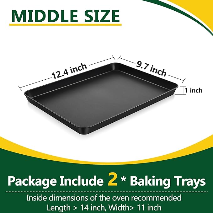 P&P CHEF 12.4 Inch Baking Cookie Sheet Pan, Carbon Steel Oven Tray, Non Stick Bakeware for Cooking Baking Bread Meat Vegetables, Sturdy & Healthy, Easy Clean, 2Pcs