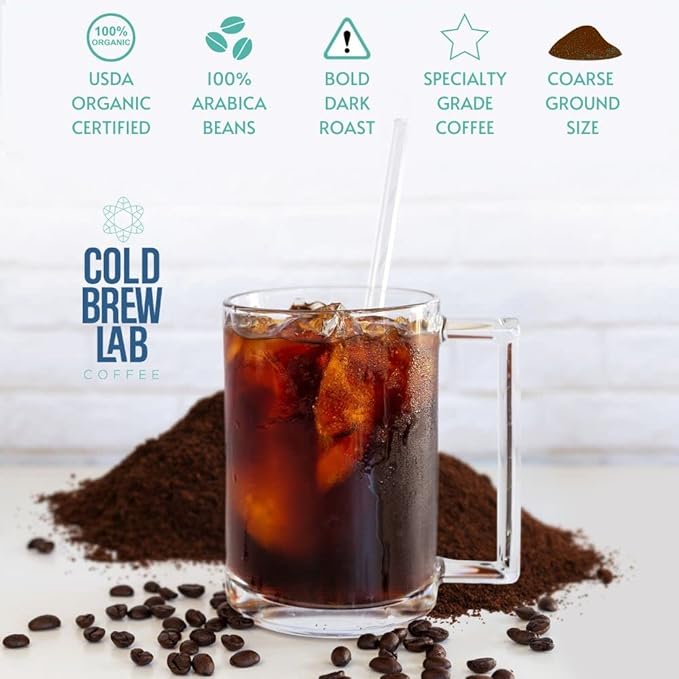Cold Brew Organic Coarse Ground Coffee, Colombian Supremo, Dark Roast, Coarse Grind for Cold Brew Coffee & French Press, 2 LB