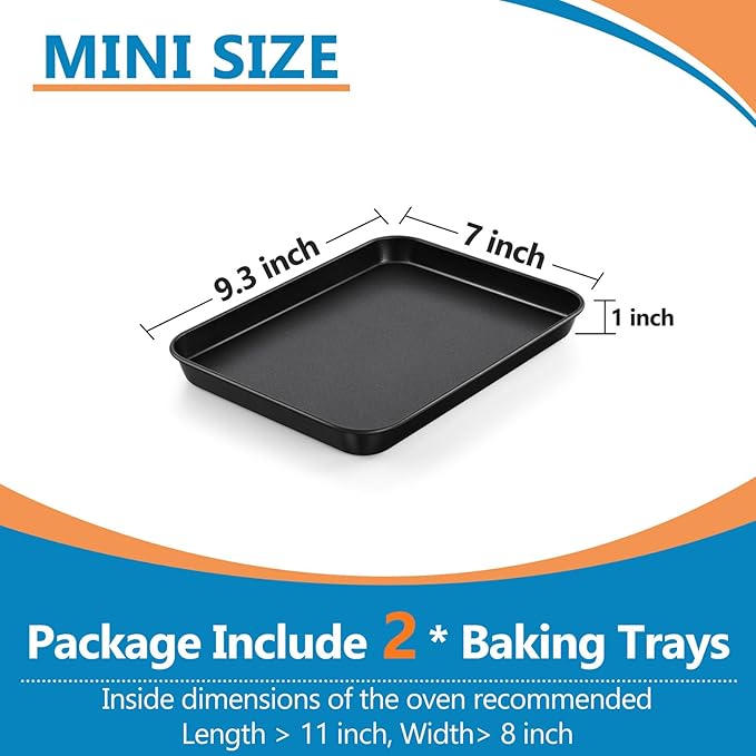 P&P CHEF 9 Inch Baking Cookie Sheet Pan, Carbon Steel Oven Tray, Non Stick Bakeware for Cooking Baking Bread Meat Vegetables, Sturdy & Healthy, Easy Clean, 2Pcs