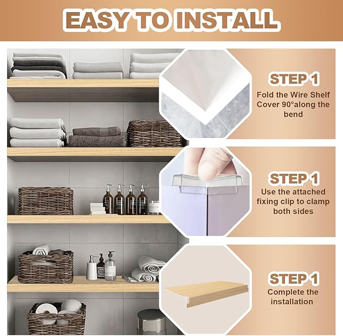 5 Pcs Wire Rack Covers 24x12x2.5 inch PVC Pantry Shelf Cover 0.31 inch Thick Removable Closet Wire Rack Shelf Covers,Decoration Kitchen Bathroom Office Shelving (Wood Color,24x12x2.5inch)