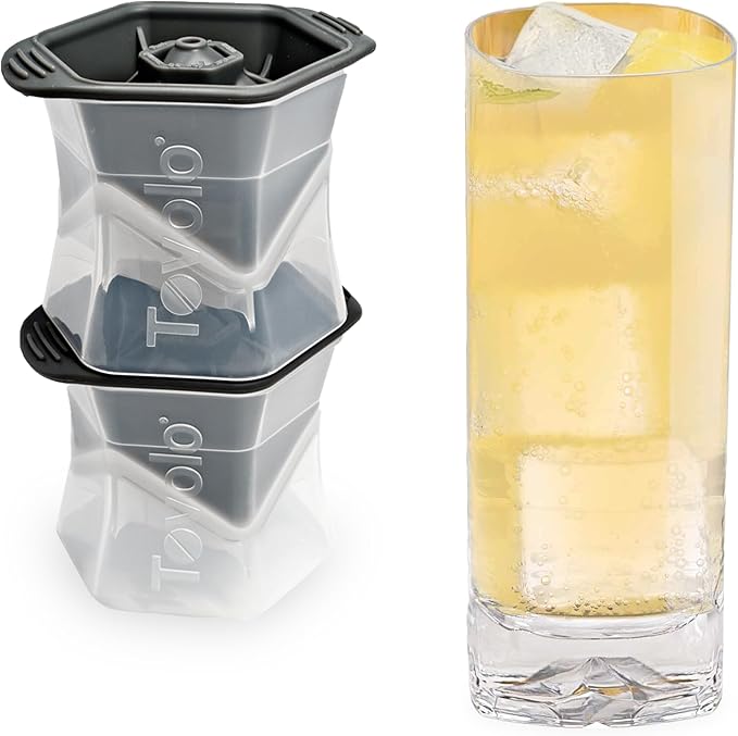 Tovolo Ice Cubes Mold Pack of 2 Large Craft Ice Molds for Whiskey Bourbon Cocktails, Easy Fill No Leak Silicone Ice Molds Gift for Him Stackable Dishwasher Safe BPA Free Heart Ice