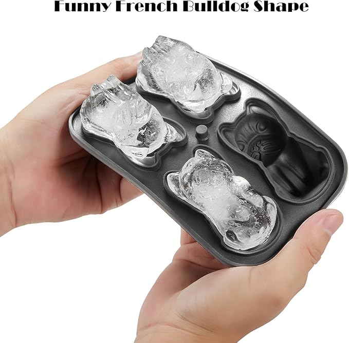Nax Caki French Bulldog Ice Cube Mold, 4 Hole Fun Shapes Large Frenchie Bull Dog Ice Cube Tray for Whiskey,Cocktail,Bourbon, Cute Novelty French Bulldog Gifts for Decor, BPA Free