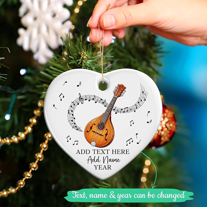 Custom Mandolin Player Christmas Ceramic Ornament 2025, Personalized Mandolin Xmas Ornament with Text Name & Year, Musical Instrument Christmas Tree Ornaments, Gift for Men Women Mandolinist