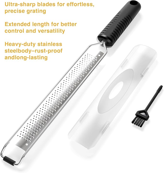 Cheese Grater with Slip-Free Grip, Lemon Zester for Gitrus fruits, Chocolate, Hard Cheeses