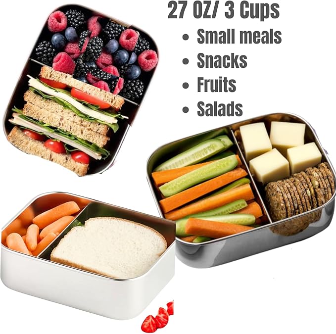 Leak proof Stainless Steel Lunch Box containers | Stainless Steel bento box | Sandwich ,snacks Food Storage with divider compartment |Steel Tupperware | Meal prep| Snack |Metal lunch box|Vanilla