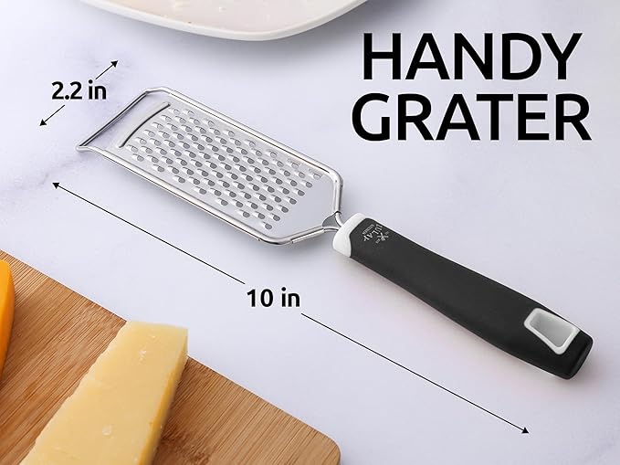 Zulay Kitchen Professional Cheese Grater Stainless Steel - Durable Rust-Proof Metal Lemon Zester Grater With Handle - Flat Handheld Shredder for Parmesan, Chocolate, Spices, And More - 2 Pack - Black