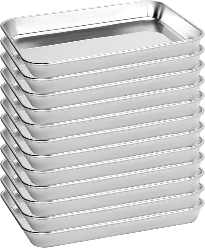 12 Pack Stainless Steel Baking Sheet Pans, 9" L × 7" W × 1" H Cookie Sheets for Toaster Oven, Rust-Resistant, Dishwasher Safe