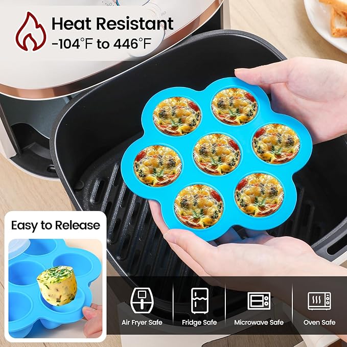 GOKCEN's Silicone Egg Bite Molds [2 Pack] Instant Pot Accessories - Fit Instant Pot 5,6,8 qt Pressure Cooker - Food Freezer Tray with Lid - Reusable Storage Container (Orange & Blue - Egg Bite Mold)