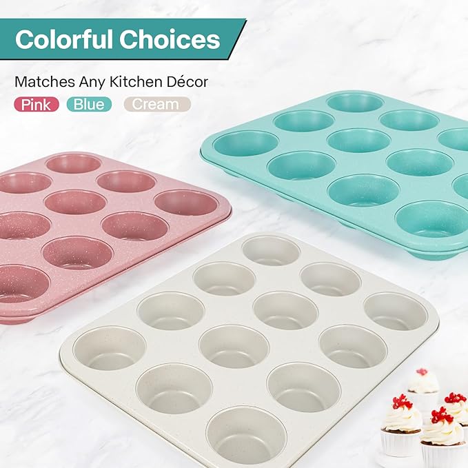 2-Pack Blue 12-Cup Non-Stick Muffin Pan | Healthy Baking | Easy Cleaning Muffin Tin | Durable & Versatile Muffin Cup | Perfect for Mini Cupcakes (Blue)