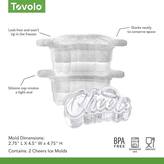 Tovolo Ice Cubes Mold Pack of 2 Large Craft Ice Molds for Whiskey Bourbon Cocktails, Easy Fill No Leak Silicone Ice Molds Gift for Him Stackable Dishwasher Safe BPA Free Heart Ice
