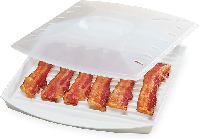 PrepSolutions Microwavable Bacon Grill, White – Nonstick, Easy-Clean Design, 1 Piece (Pack of 6)