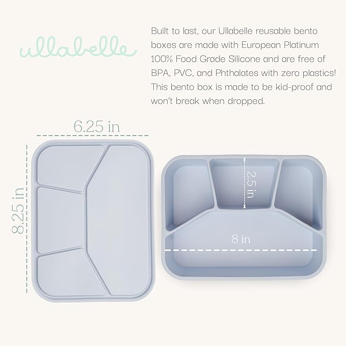 Ullabelle Leak Proof Bento Box Food-Grade Silicone Bento, BPA, Phthalate, Lead, & PVC Free - Bento Lunch Box for Daycare, Kids, & Adults - Leak Resistant Sets With Lids Snack Box Container (Peach 4)