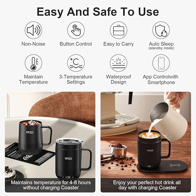 16Oz Temperature Control Smart Mug, Self Heating Coffee Mug LED Display, 180 Min Battery Life - Hot up to 149℉ Fast Wireless Charger Base Improved Design coffee serving sets mug(16oz, Dusty Rose)