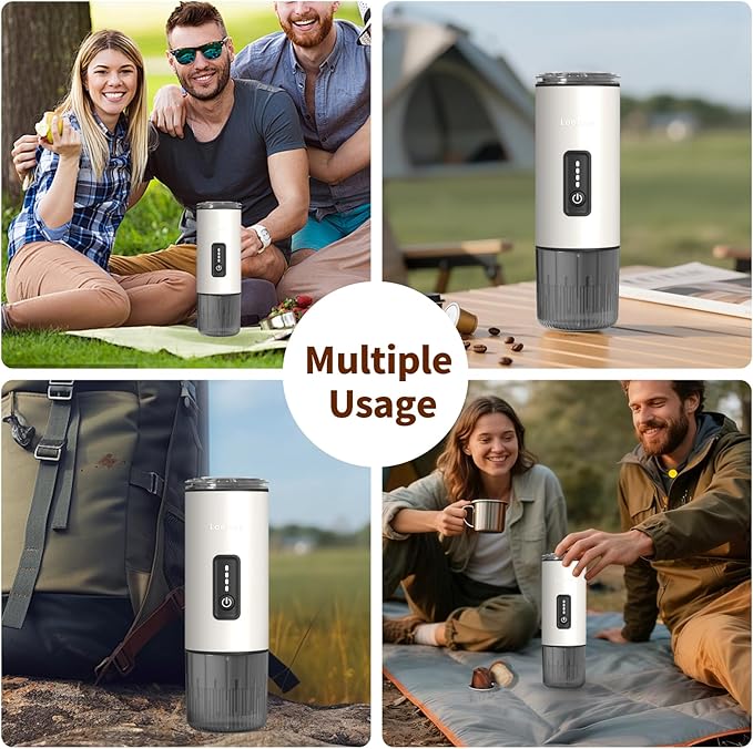 Leozora 20Bar Portable Espresso Machine, 7500mAh USB-C Rechargeable, 3-in-1 for Ground Coffee & Nespresso/DG Capsules, Stainless Steel Travel Coffee Machine for Camping, Car, Office，White