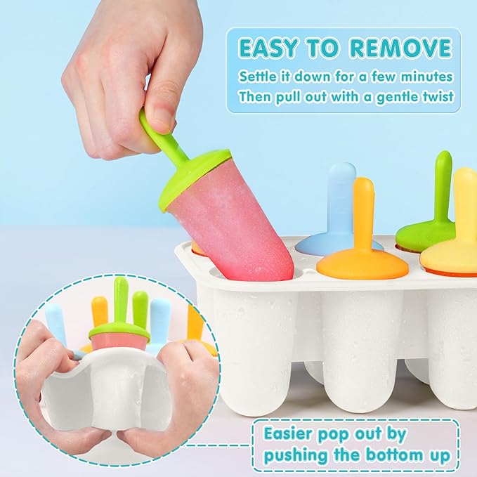 Miaowoof Silicone Popsicles Molds for Toddlers, 8-Cavity Non-BPA Premium Silicone Small Popsicle Molds, Ice Pop Mold with 8 Colorful Reusable Sticks for Kids (White)
