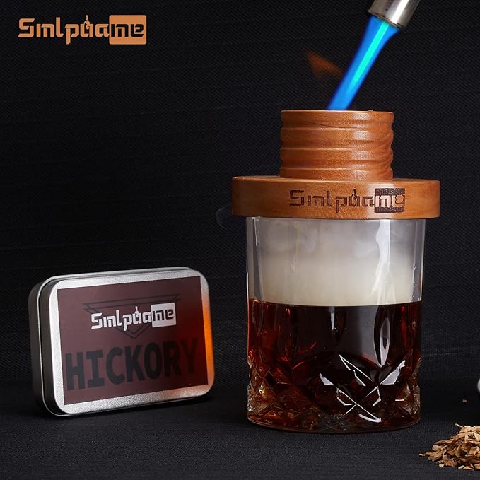 Whiskey Smoker Kit with Torch, Old Fashioned Cocktail Bourbon Drink Smoker with 4 Flavors Wood Chips, Birthday Christmas Day Gifts for Husband, Men, Dad(No Butane)