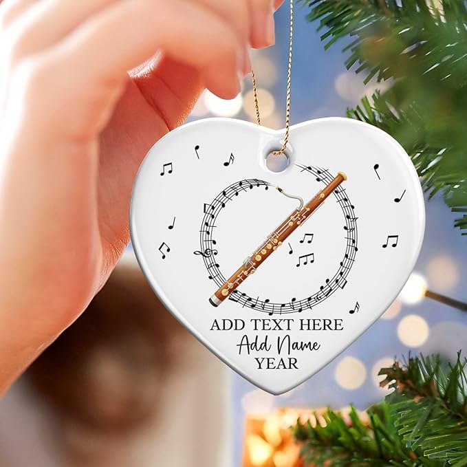 Customized Text Name & Year Bassoon Christmas Ornament, Bassoon Musical Instrument Ceramic Ornament for Xmas Tree, Personalized Music Lover Christmas Tree Ornaments 2025, Gift for Bassoonist