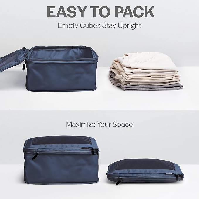 Aerotrunk Compression Packing Cubes for Travel - Luggage Organizer Bags - Double Zipper Packing Cubes for Suitcases (2-Pack, Dark Blue)