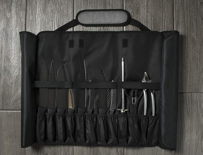 Asaya Chef Knife Roll Bag - 20 Total Pockets for Knives and Kitchen Utensils - Made with Stain Resistant Waxed Nylon - For Chefs and Culinary Students - Knives Not Included(Grey)