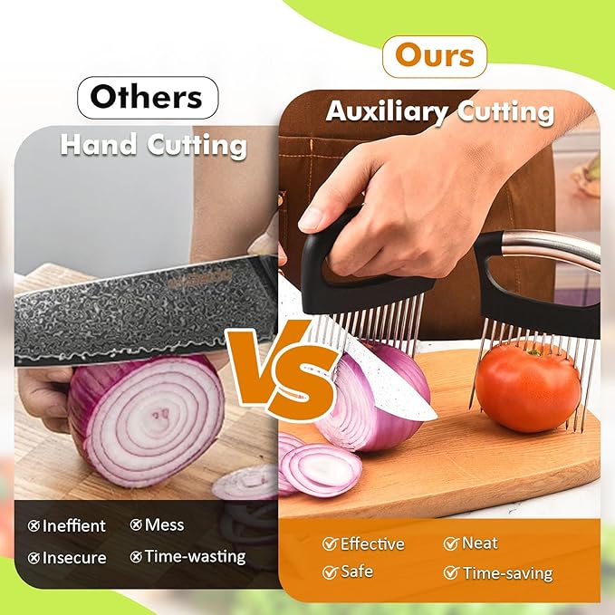 2 PCS Onion Holders for Slicing, Extra-Large & Mini Onion Slicer Tool Set, Food Cutting Guide for Tomato Potato Meat, Practical Meat Tenderizer Tool, Vegetable Chopper, Kitchen Essentials