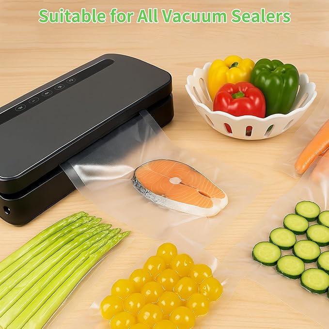 MakMeFre 100 Quart Size 8" x 12" Vacuum Sealer Bags with BPA Free and Heavy Duty,Great for Food Storage Vaccume Sealer PreCut Bag