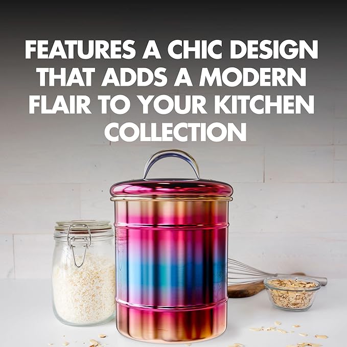 Amici Home Rainbow Metal Storage Canister | Dry Food Storage Container | Airtight Lid | 64 Ounce Capacity | Modern Home Décor | Decorative Metal Canister for Kitchen Countertop (Large)