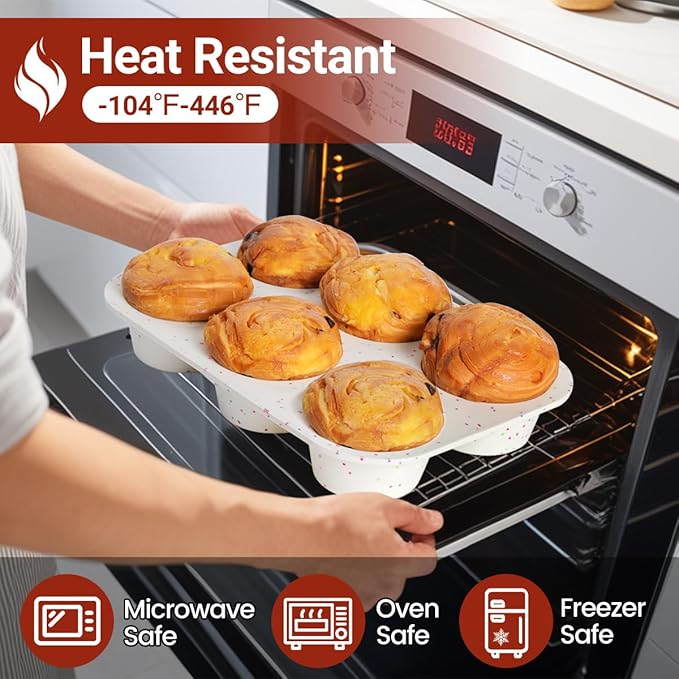 CAKETIME Jumbo Muffin Pan, 3.5 Inch Large Muffin Pan 6 Cup Silicone Jumbo Muffin Tin for Baking Giant Homemade Muffins, Cupcakes, Frittatas Non Stick 1 Pack Confetti