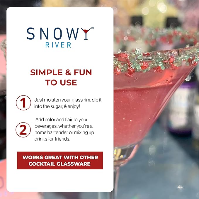 Snowy River Holiday, Cocktail & Margarita Sugar Rimmer - Vibrant Naturally Colored Sugar for Cocktail Rimming, Baking & Decorating, Medium Crystal - 16oz